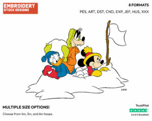 Mickey Mouse, Donald Duck, Goofy Snowball Fight - Disney Characters - Wintertime - Holiday Inspired Embroidery Design in 3 sizes & 8 formats