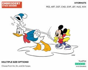 Mickey Mouse, Donald Duck Snowball Fight - Disney Characters - Wintertime - Holiday Inspired Embroidery Design in 3 sizes & 8 formats