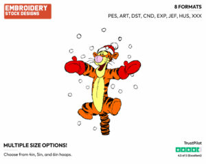 Tigger - Disney Characters - Wintertime - Holiday Inspired Embroidery Design in 3 sizes & 8 formats