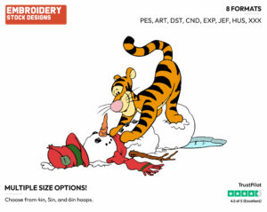 Tigger On Top Of Snowman - Disney Characters - Wintertime - Holiday Inspired Embroidery Design in 3 sizes & 8 formats