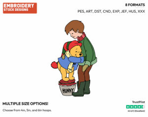 Winnie The Pooh Hugging Christopher Robin In A Very Merry Pooh Year - Disney Characters - Wintertime - Holiday Inspired Embroidery Design in 3 sizes & 8 formats