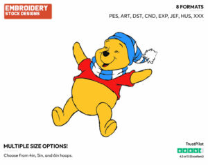 Winnie The Pooh Making A Snow Angel - Disney Characters - Wintertime - Holiday Inspired Embroidery Design in 3 sizes & 8 formats