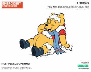 Winnie The Pooh - Disney Characters - Wintertime - Holiday Inspired Embroidery Design in 3 sizes & 8 formats