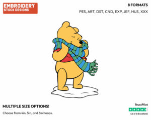 Winnie The Pooh - Disney Characters - Wintertime - Holiday Inspired Embroidery Design in 3 sizes & 8 formats