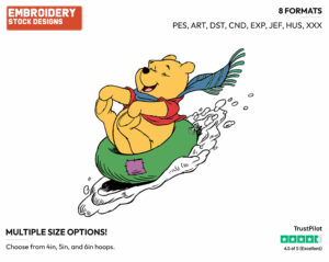 Winnie The Pooh - Disney Characters - Wintertime - Holiday Inspired Embroidery Design in 3 sizes & 8 formats