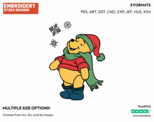Winnie The Pooh - Disney Characters - Wintertime - Holiday Inspired Embroidery Design in 3 sizes & 8 formats
