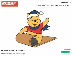Winnie The Pooh Sledding - Disney Characters - Wintertime - Holiday Inspired Embroidery Design in 3 sizes & 8 formats