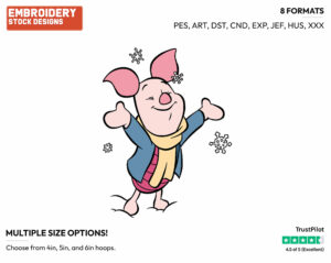 Piglet - Disney Characters - Wintertime - Holiday Inspired Embroidery Design in 3 sizes & 8 formats
