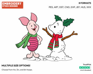 Piglet Building A Snowman - Disney Characters - Wintertime - Holiday Inspired Embroidery Design in 3 sizes & 8 formats