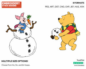 Winnie The Pooh And Piglet Building A Snowman - Disney Characters - Wintertime - Holiday Inspired Embroidery Design in 3 sizes & 8 formats