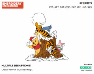 Winnie, Tigger, Piglet Snowball Fight - Disney Characters - Wintertime - Holiday Inspired Embroidery Design in 3 sizes & 8 formats