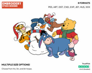 Pooh, Tigger, Piglet, Roo, Eeyore, Snowman - Disney Characters - Wintertime - Holiday Inspired Embroidery Design in 3 sizes & 8 formats
