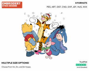 Winnie, Piglet, Tigger, Eeyore - Disney Characters - Wintertime - Holiday Inspired Embroidery Design in 3 sizes & 8 formats