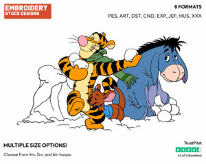 Tigger, Eeyore, Roo Snowball Fight - Disney Characters - Wintertime - Holiday Inspired Embroidery Design in 3 sizes & 8 formats