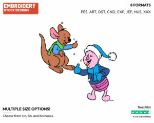 Piglet, Roo Tasting Falling Snow - Disney Characters - Wintertime - Holiday Inspired Embroidery Design in 3 sizes & 8 formats