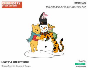 Winnie, Piglet, Tigger Snowman - Disney Characters - Wintertime - Holiday Inspired Embroidery Design in 3 sizes & 8 formats