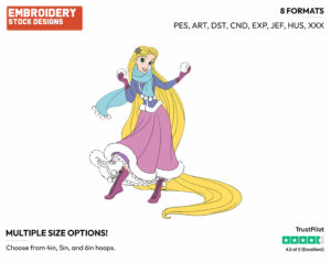 Rapunzel, Snowballs - Disney Characters - Wintertime - Holiday Inspired Embroidery Design in 3 sizes & 8 formats