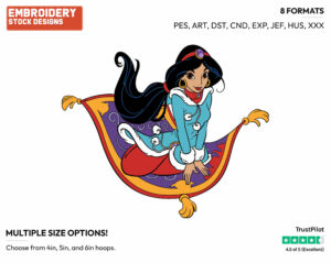 Jasmine On Flying Carpet - Disney Characters - Wintertime - Holiday Inspired Embroidery Design in 3 sizes & 8 formats