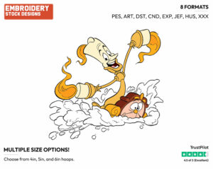 Lumiere, Cogsworth - Disney Characters - Wintertime - Holiday Inspired Embroidery Design in 3 sizes & 8 formats