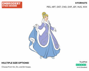 Cinderella - Disney Characters - Wintertime - Holiday Inspired Embroidery Design in 3 sizes & 8 formats
