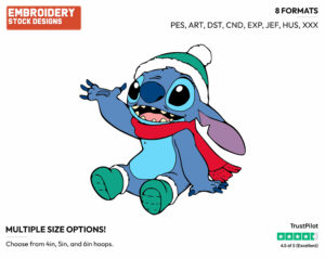 Stitch Wearing Winter Scarf, Hat And Boots - Disney Characters - Wintertime - Holiday Inspired Embroidery Design in 3 sizes & 8 formats