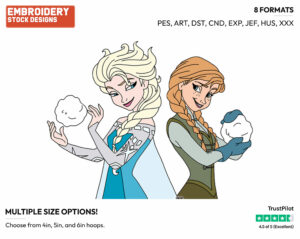 Anna, Elsa, Snowballs - Disney Characters - Wintertime - Holiday Inspired Embroidery Design in 3 sizes & 8 formats