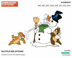 Chip, Dale Snowball Fight - Disney Characters - Wintertime - Holiday Inspired Embroidery Design in 3 sizes & 8 formats