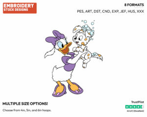 Daisy Duck Holding A Freshly Bathed Puppy - Disney's Daisy Duck - Embroidery Design in 3 sizes & 8 formats