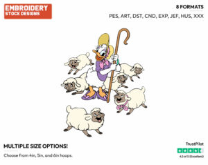 Shepherdess Daisy Duck Tending To Her Sheep - Disney's Daisy Duck - Embroidery Design in 3 sizes & 8 formats