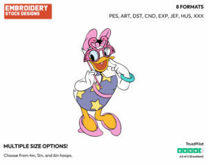 Wearing Funny Flamingo Glasses In Summer - Disney's Daisy Duck - Embroidery Design in 3 sizes & 8 formats