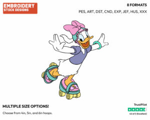 Daisy Duck Rollerskating - Disney's Daisy Duck - Embroidery Design in 3 sizes & 8 formats