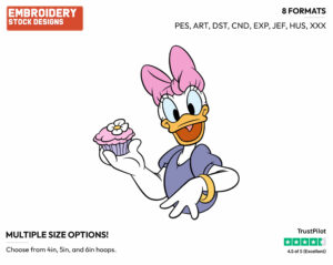 Holding A Cupcake - Disney's Daisy Duck - Embroidery Design in 3 sizes & 8 formats