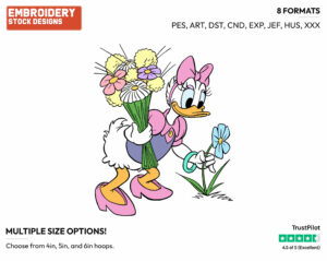 Picking Flowers - Disney's Daisy Duck - Embroidery Design in 3 sizes & 8 formats