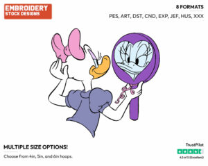 Admiring Herself In Mirror - Disney's Daisy Duck - Embroidery Design in 3 sizes & 8 formats