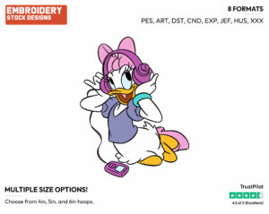 Listening To Music - Disney's Daisy Duck - Embroidery Design in 3 sizes & 8 formats