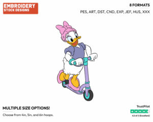 Riding Scooter - Disney's Daisy Duck - Embroidery Design in 3 sizes & 8 formats