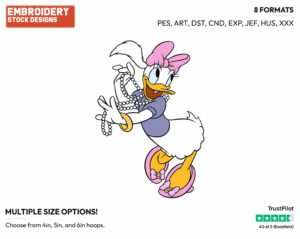 Wearing Pearls - Disney's Daisy Duck - Embroidery Design in 3 sizes & 8 formats