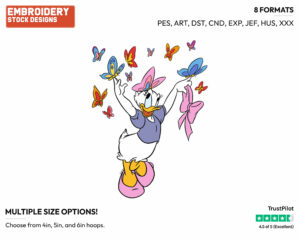 Daisy, Butterflies - Disney's Daisy Duck - Embroidery Design in 3 sizes & 8 formats