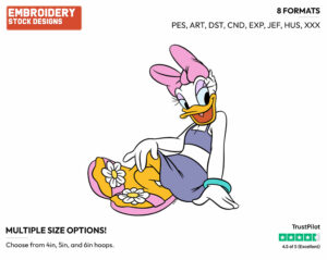 On The Beach - Disney's Daisy Duck - Embroidery Design in 3 sizes & 8 formats