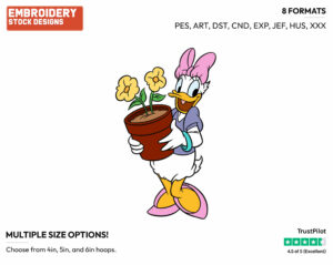Holding Pot Of Flowers - Disney's Daisy Duck - Embroidery Design in 3 sizes & 8 formats