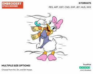 Wearing Scarf On Windy Day - Disney's Daisy Duck - Embroidery Design in 3 sizes & 8 formats