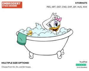 Taking A Bath - Disney's Daisy Duck - Embroidery Design in 3 sizes & 8 formats