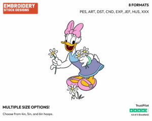 Daisy Picking Flowers - Disney's Daisy Duck - Embroidery Design in 3 sizes & 8 formats