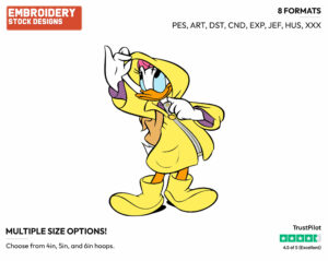 Daisy Wearing A Raincoat - Disney's Daisy Duck - Embroidery Design in 3 sizes & 8 formats