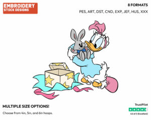 Unwrapping Stuffed Bunny Rabbit - Disney's Daisy Duck - Embroidery Design in 3 sizes & 8 formats