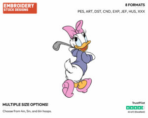 Playing Golf - Disney's Daisy Duck - Embroidery Design in 3 sizes & 8 formats