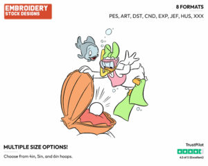 Daisy Snorkeling, Finds A Pearl - Disney's Daisy Duck - Embroidery Design in 3 sizes & 8 formats