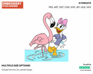 Daisy Duck, Pink Flamingo - Disney's Daisy Duck - Embroidery Design in 3 sizes & 8 formats