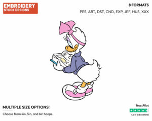 Young Daisy Reading Book - Disney's Daisy Duck - Embroidery Design in 3 sizes & 8 formats