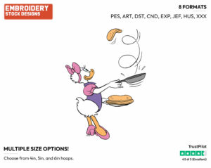 Flipping Pancakes - Disney's Daisy Duck - Embroidery Design in 3 sizes & 8 formats